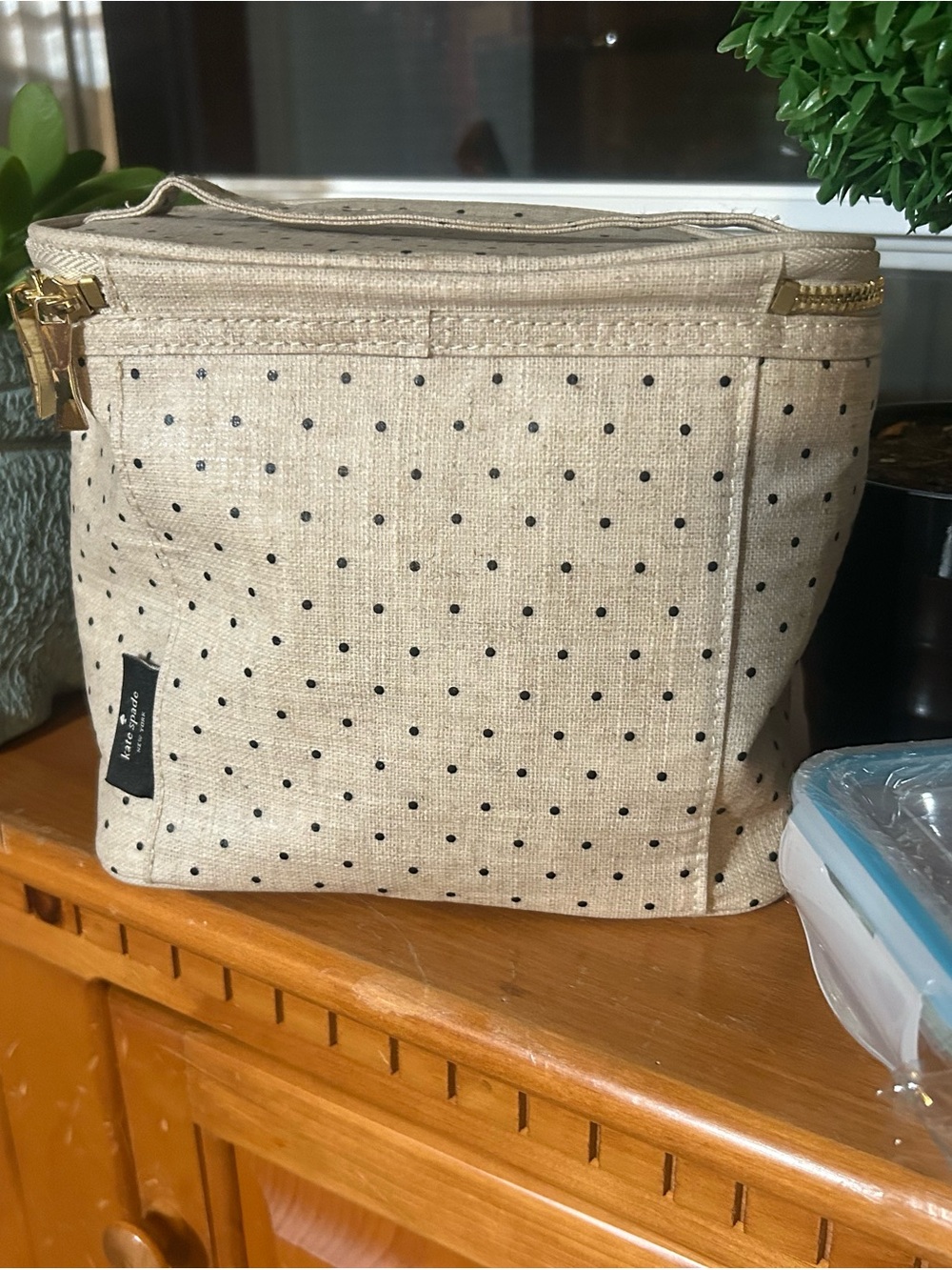 Kate Spade Cream with Black Polka Lunch Bag with Glass Food Container